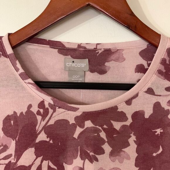 NWT🏷 CHICO’s Tunic Dusty Rose 3/4 sleeves Mauve Floral Sz 00 (XS) - Picture 8 of 9